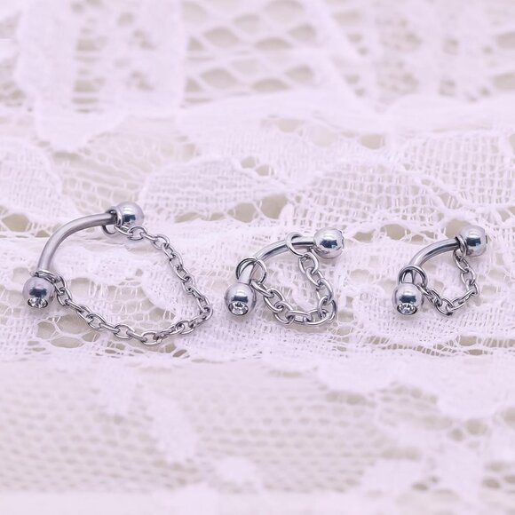 5 Pcs Vertical Labret Lip Piercing Jewelry Set in Stainless Steel with Cubic Zir - Picture 5 of 8